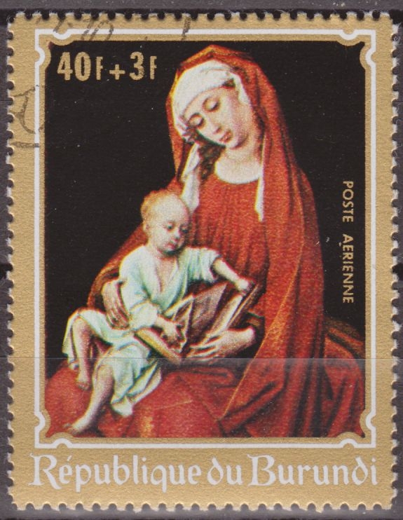 Burundi 1970 Scott CB14 Sello * Christmas Madonna & Child de Rogier van der Weyden 40+3F Preobliteré Matasello de Favor